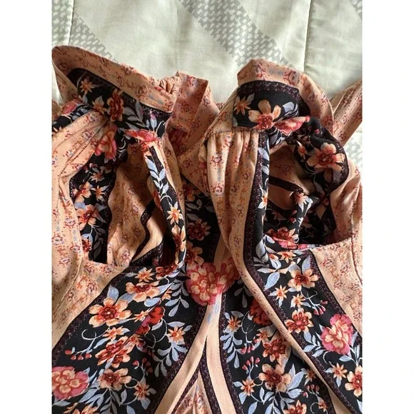 Blue Rain Floral Wide Leg Palazzo Pants Smocked Waist Pink Boho Size Small - Picture 8 of 10